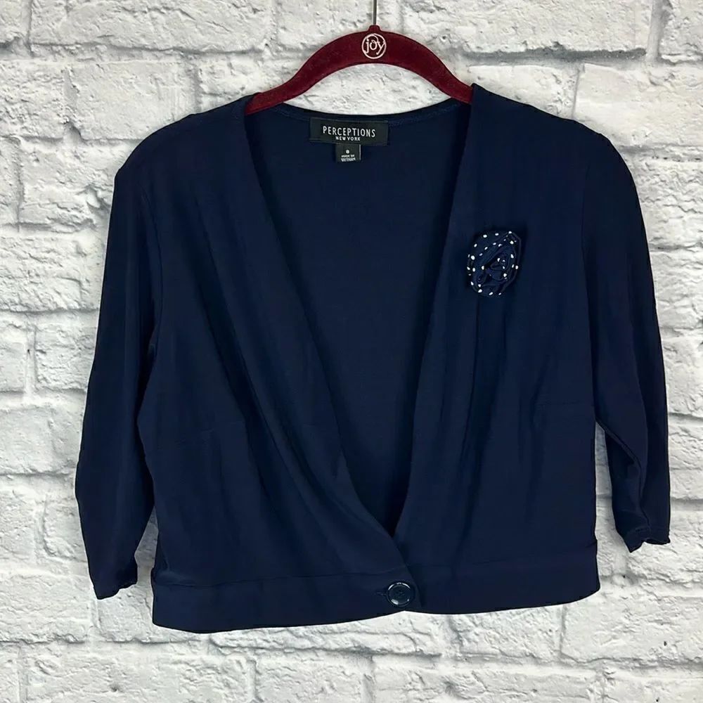 Perceptions New York Navy Cropped Cardigan Size 8